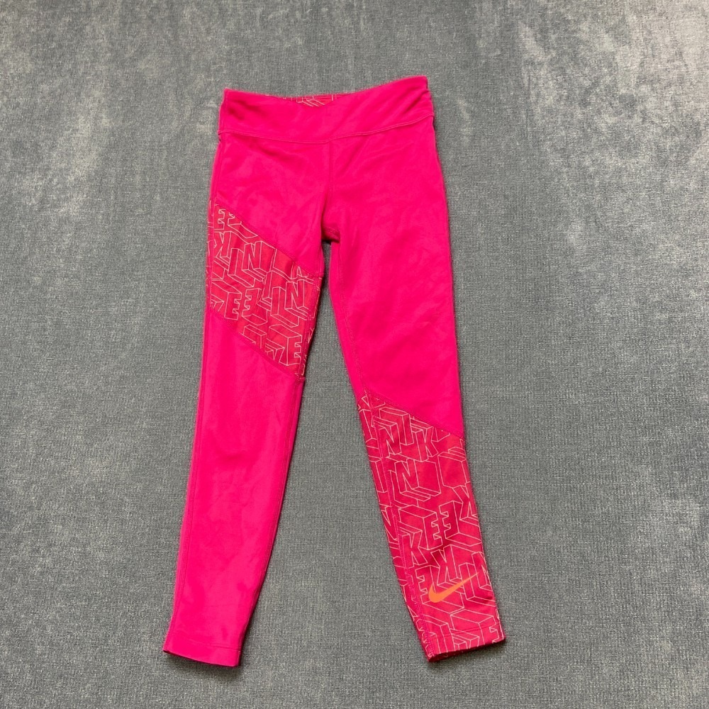 Nike Trophy Training Leggings Girls‎ 20 Pink Graphic Logo Print Yoga Performance